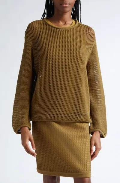 Lafayette 148 Open Stitch Sweater In Green Yucca In Yellow