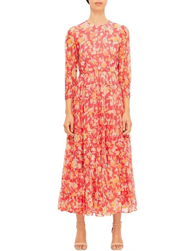 Rixo London Kristen Floral Voile Midi Dress In Red