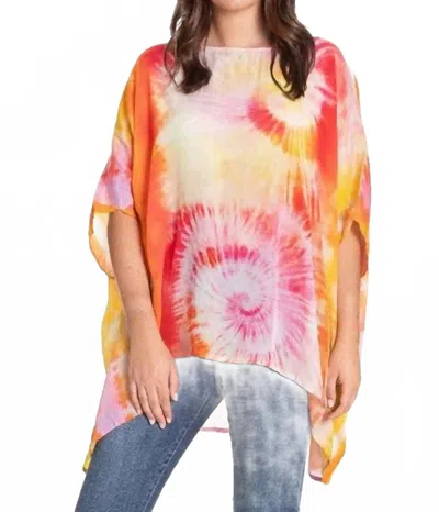 Apny Short Kaftan Top In Spiral Tie-dye Print In Orange