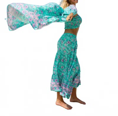 Ibiza Trendy Plumeria Kimono In Turquoise/pink/lilac