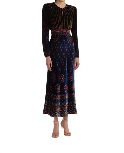 Saloni Claudia Velvet Midi Dress In Jewel Rays In Black