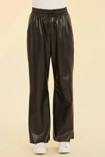 Dolce Cabo Faux Leather Wide Leg Drawstring Pants In Black In Brown