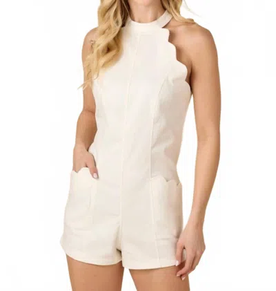 Baby Pink Halter Scallop Romper In White