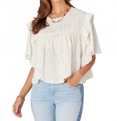 Democracy Embroidered Eyelet Woven Top In Off White In White