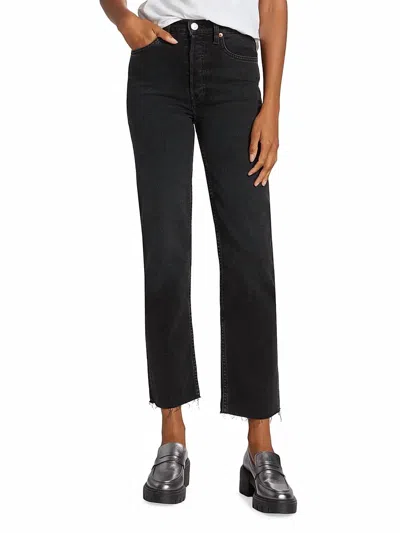Re/done 70s Stove Pipe High-risestretch Crop Jeans In Washed Noir