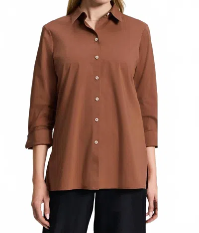 Foxcroft Evelyn Three-quarter Sleeve Button-up Shirt In Brown