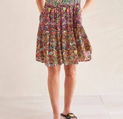 Tribal Short Sleeves Tiered Dress With Lining In Celadon In Multi