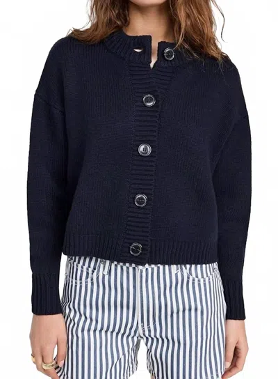 Frame Chunky Femme Round Neck Cardigan In Navy In Blue