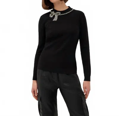 Leo Ugo Pearl & Rhinestone Thermal Sweater In Black