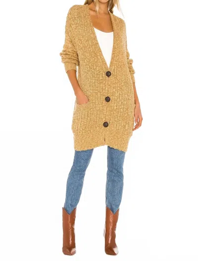 Free People Sunset Drive Oversized Cardigan Sweater Knit Brindle In Yellow In Gold