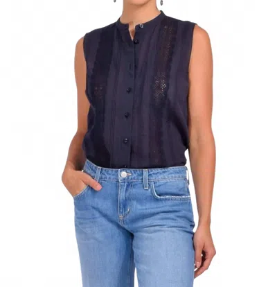 Frame Lace Trimmed Sleeveless Shirt In Navy In Blue