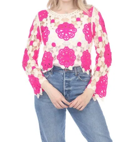 Rain And Rose Quinn Knit Floral Top In Fushia In Multi