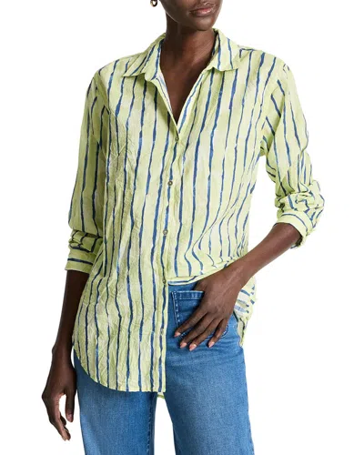 Nic + Zoe Nic+zoe Watercolor Stripe Cotton Button-up Tunic In Green