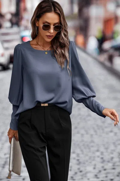 Fashnzfab Crew Neck Solid Leg Of Mutton Sleeve Shirt
