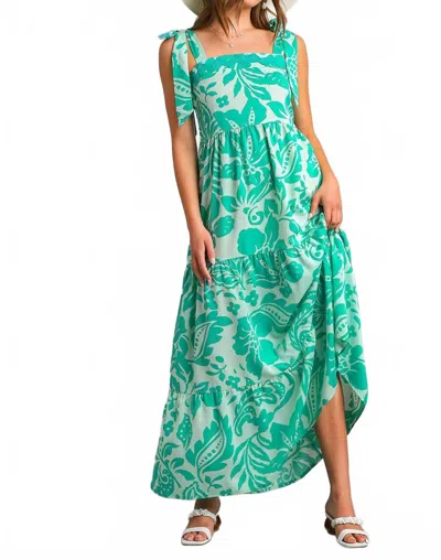 Umgee Ric Rac Detailed Tiered Maxi Dress In Jade Mix