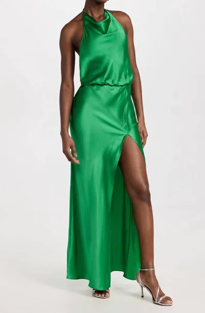 Amanda Uprichard Aurela Halter Gown Dress In Jungle In Green