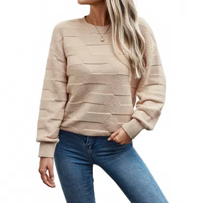 Pretty Bash Round Neck Knit Loose Long Sleeves Sweater In Beige