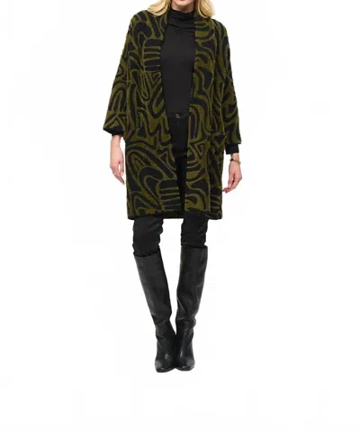 Joseph Ribkoff Embossed Jacquard Knit Coat In Black Iguana In Green