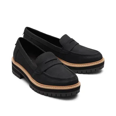 Toms Cara 10020224-001 Loafer Women's Us 8 Black Leather Casual Shoes Khd1887