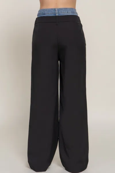 Fashnzfab Contrast Denim Waist Straight Long Pants