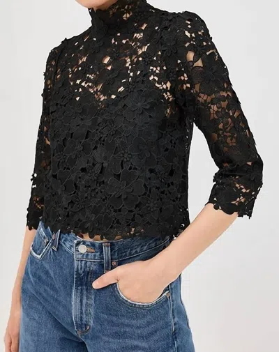 Ba&sh Paul High Neck Floral Top In Black In Black