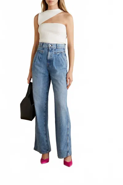 Grlfrnd Morgan Pleated High-rise Wide Leg Jeans In Blue In Blue
