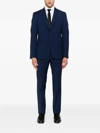 Emporio Armani Virgin Wool Single-breasted Suit In Blue