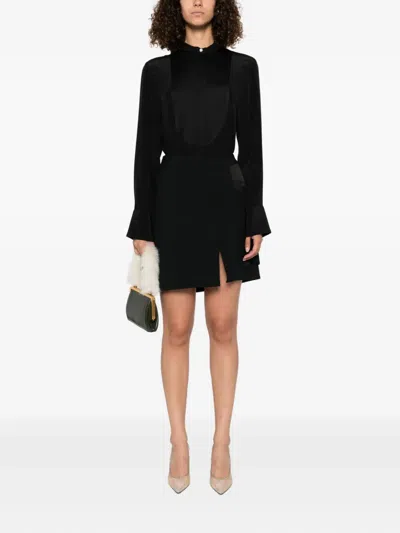 Victoria Beckham Pure Silk Blouse With Mandarin Collar In Black