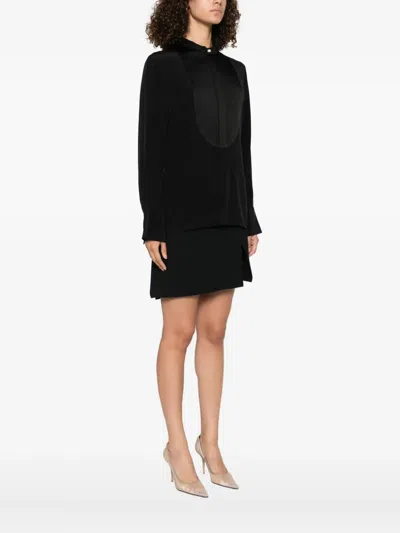 Victoria Beckham Pure Silk Blouse With Mandarin Collar In Black