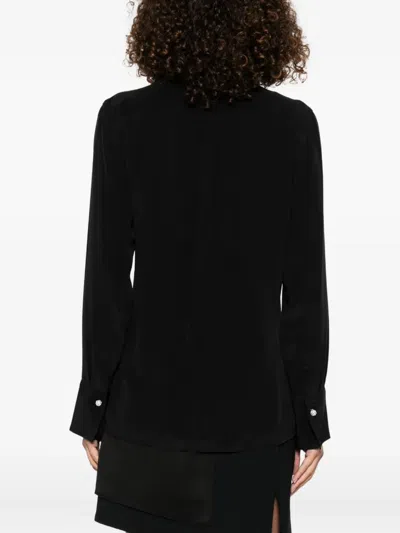 Victoria Beckham Pure Silk Blouse With Mandarin Collar In Black