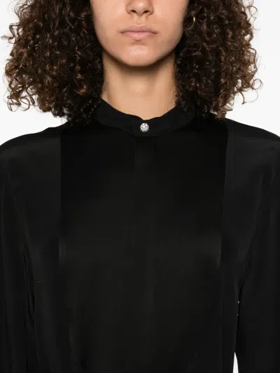 Victoria Beckham Pure Silk Blouse With Mandarin Collar In Black