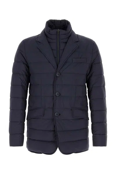 Herno La Giacca Water Resistant Down Blazer With Removable Bib In Blue