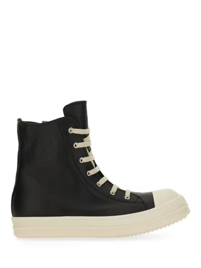 Rick Owens Men Leather High-top Sneakers In Black