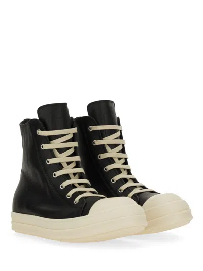 Rick Owens Men Leather High-top Sneakers In Black