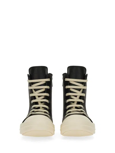 Rick Owens Men Leather High-top Sneakers In Black