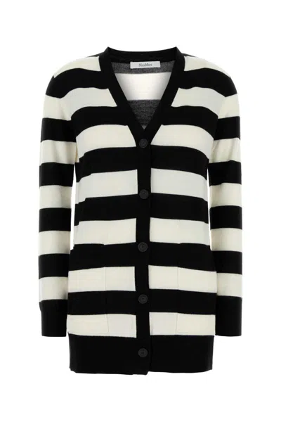 Max Mara Knitwear With Striped Pattern And V-neckline In Black