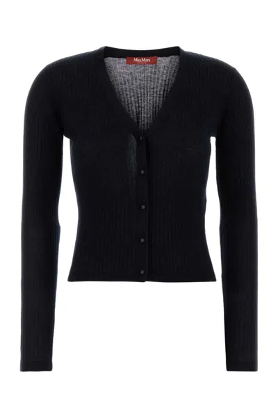 Max Mara Midnight Blue Silk Blend Potus Cardigan In Black