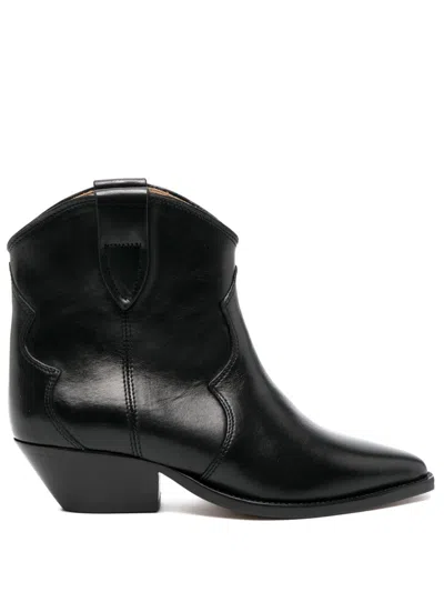 Isabel Marant Dewina Black Slip-on Ankle Boots With Low Block Heel In Leather Woman