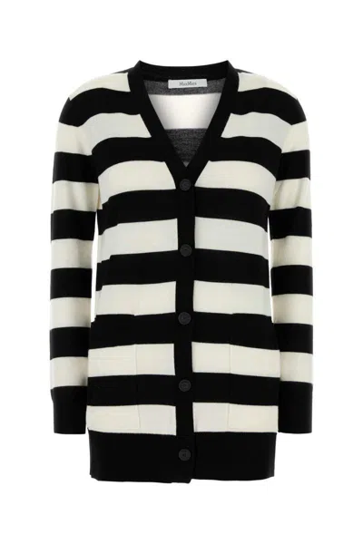 Max Mara Knitwear With Striped Pattern And V-neckline In Black