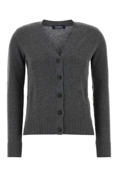 's Max Mara Apollo Wool Cardigan With Elbow Patches In Gray