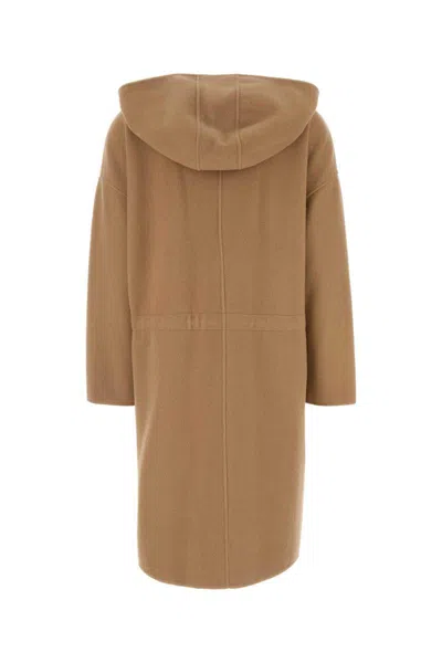 Max Mara Camel Virgin Wool Blend Miele Coat In Brown