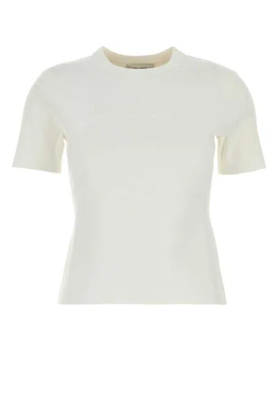 Max Mara Ivory Stretch Viscose Blend T-shirt In White