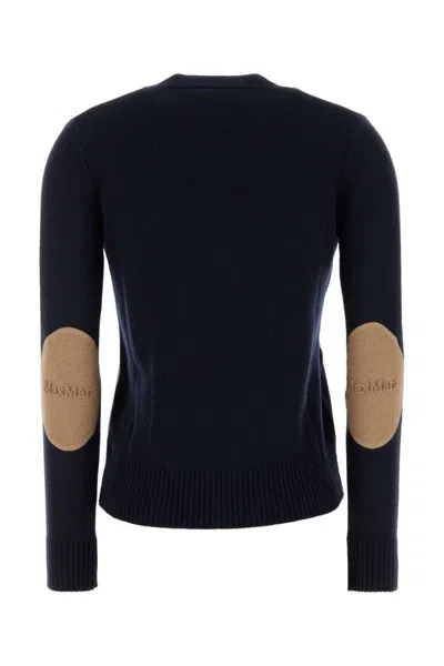 S Max Mara Wool V-neck Cardigan With Elbow Patches In Blue