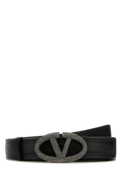 Valentino Leather Belt With Adjustable Length And Embellished Buckle