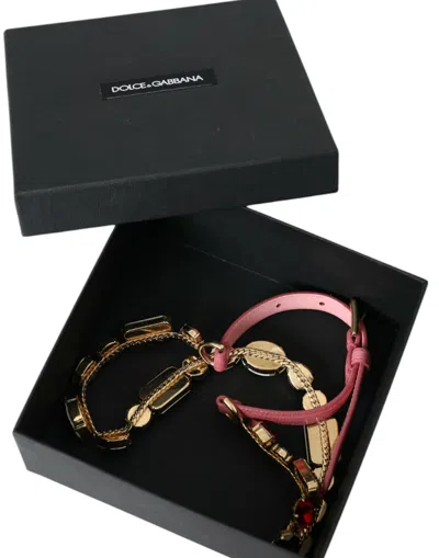 Dolce & Gabbana Pink Leather Crystal Chain Embellished Women's Belt