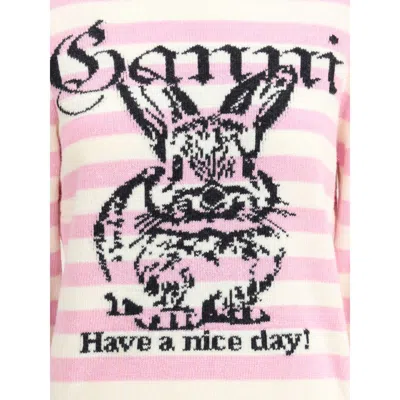 Ganni Striped Sweater With Rabbit