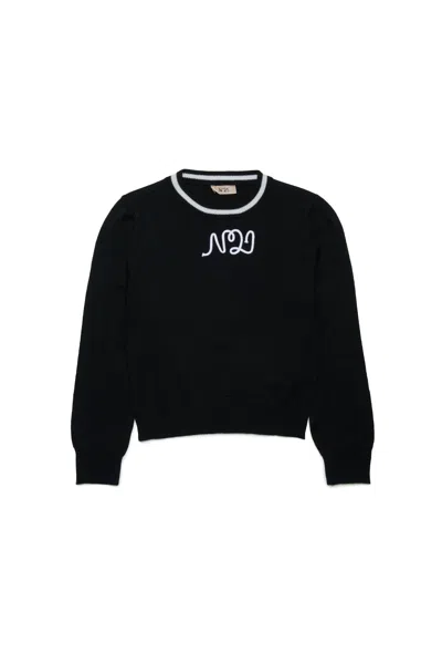 N°21 Pullover In Misto Lana Con Logo Corsivo In Black