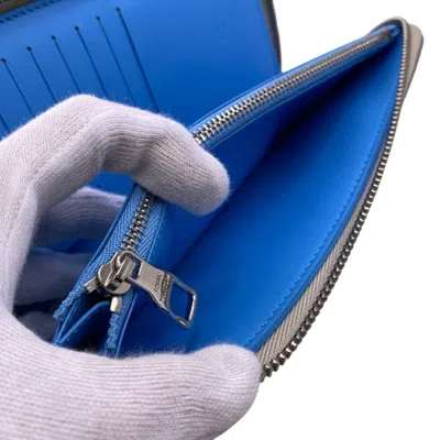 Pre-owned Louis Vuitton Taurillon Blue Gray Leather Wallet (bi-fold) ()