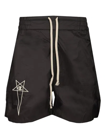 Rick Owens X Champion Bermuda Shorts With Drawstring Trousers Black In Black
