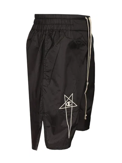 Rick Owens X Champion Bermuda Shorts With Drawstring Trousers Black In Black